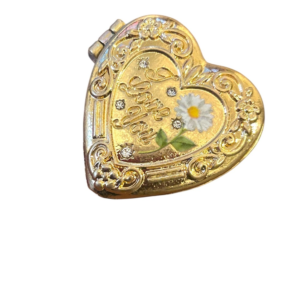 Betsy Johnson Gold Heart Ring  Locket with Floral Design ( I love you )
